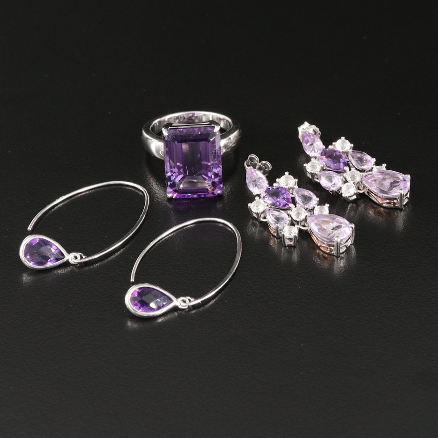 Sterling Amethyst and Topaz Jewelry Featuring Girandole Style Earrings