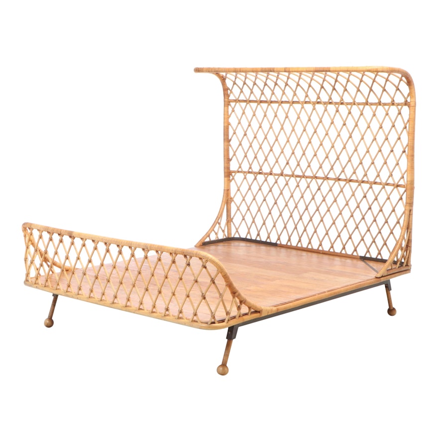 Anthropologie "Pari" Curved Rattan Queen Size Bed Frame