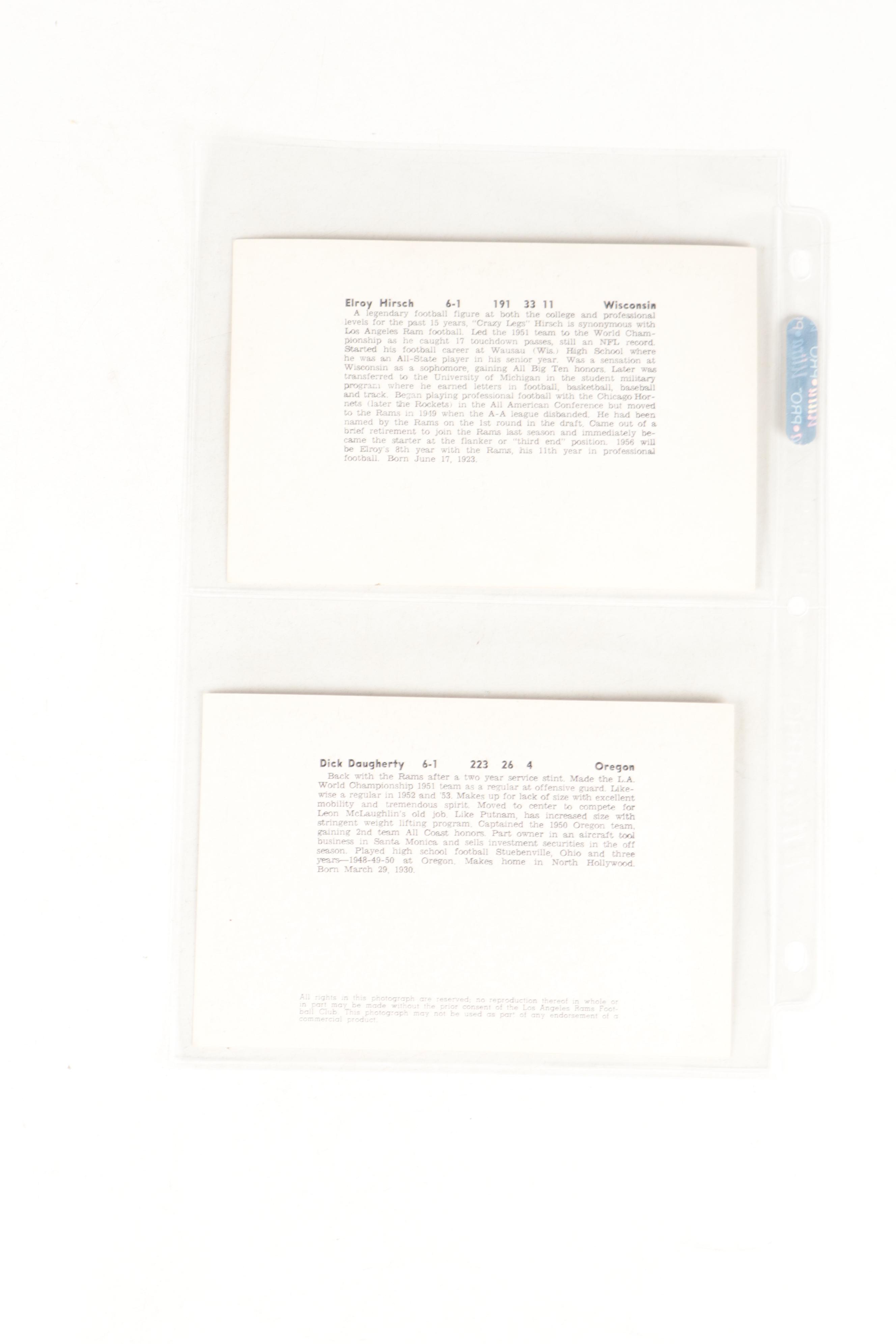 1950s Los Angeles Rams Football Club Player Photos with Protective Sleeves