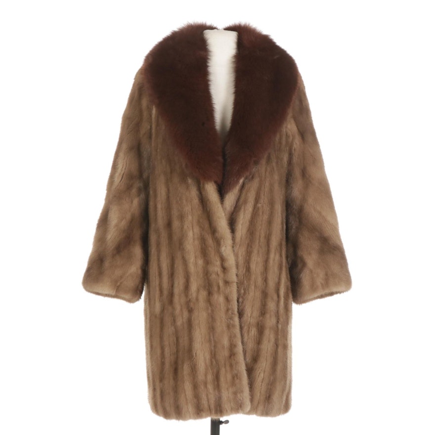 Mink Fur Coat with Fox Fur Shawl Collar