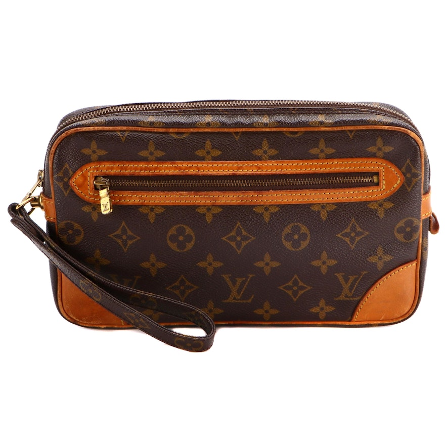 Louis Vuitton Marly Dragonne MM Wristlet Clutch in Monogram Canvas and Leather