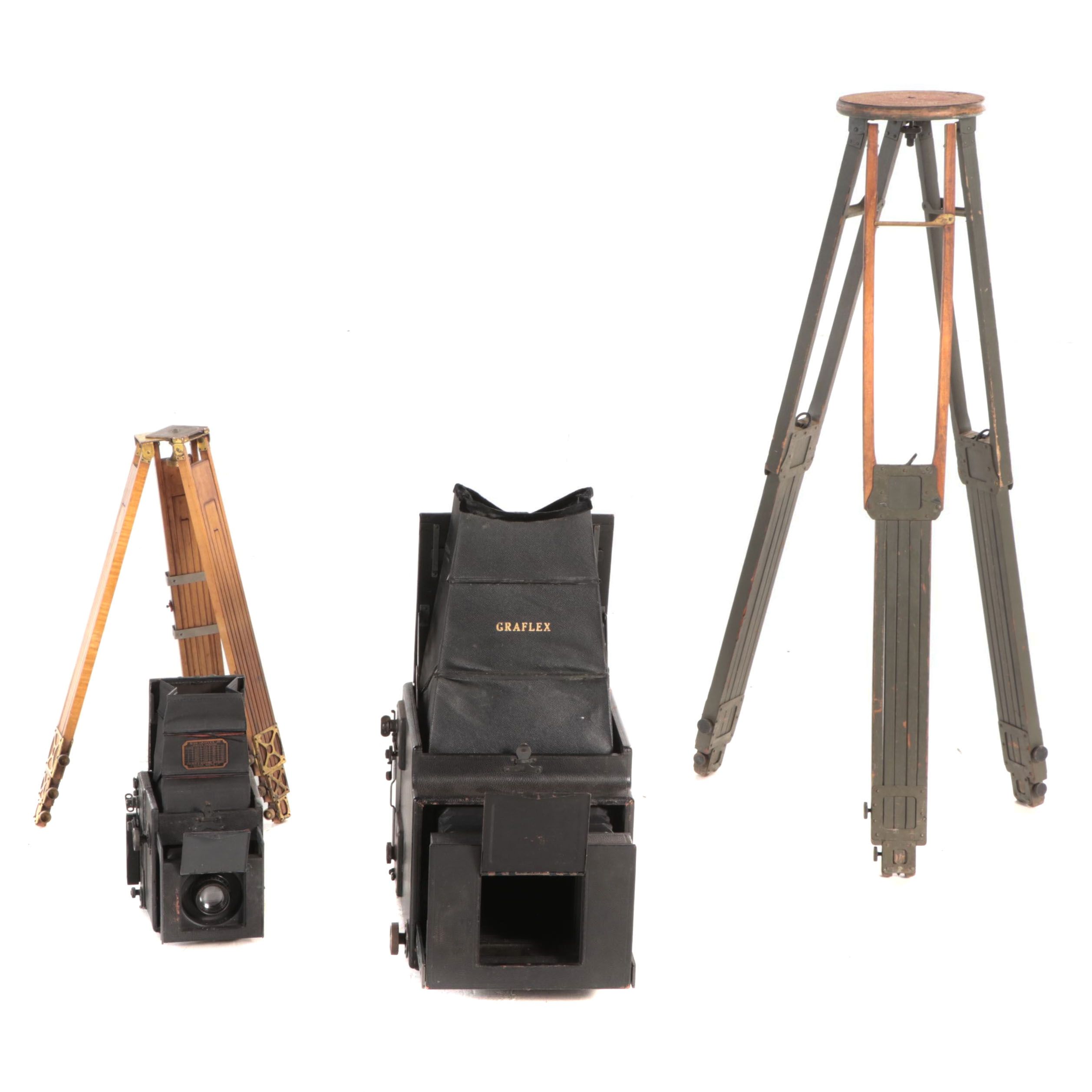 Eastman Kodak Auto Graflex and Graflex Jr. SLR Cameras with Tripods