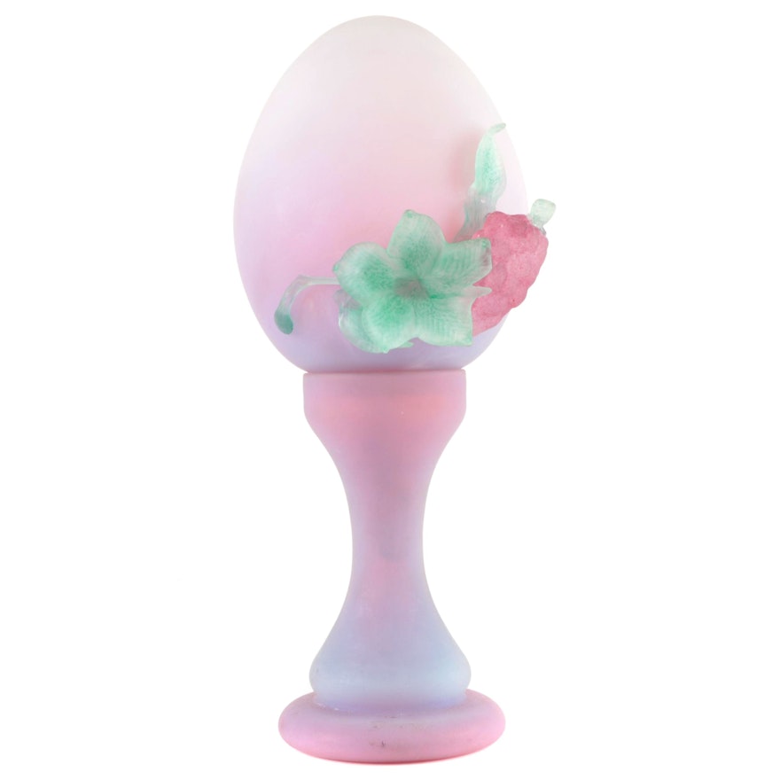 Blown Satin Glass Egg-Shaped Accent Lamp with Applied Grape Motif