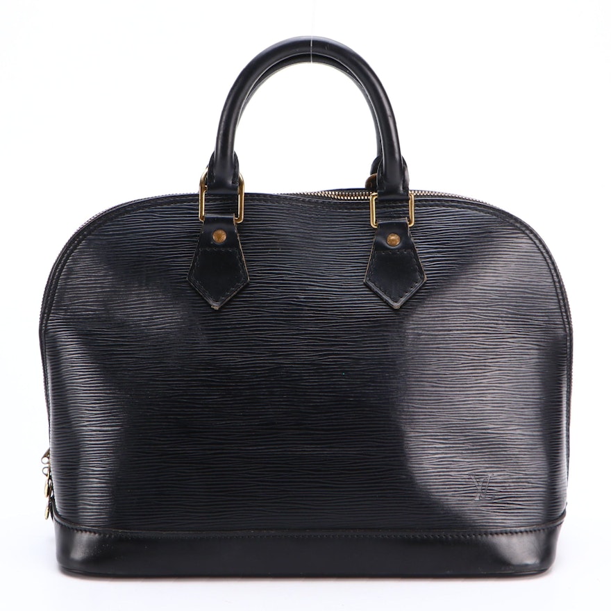 Louis Vuitton Alma PM Handbag in Black Epi and Smooth Leather