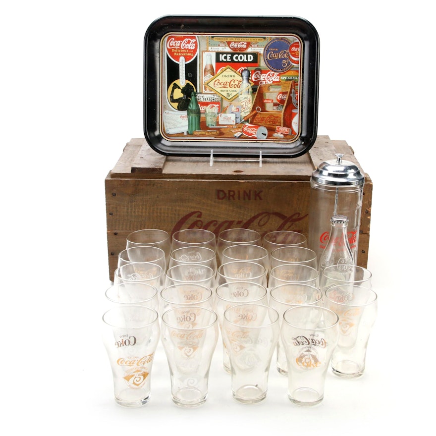 Coca-Cola Advertising Memorabilia Including Crate, Tumblers and More