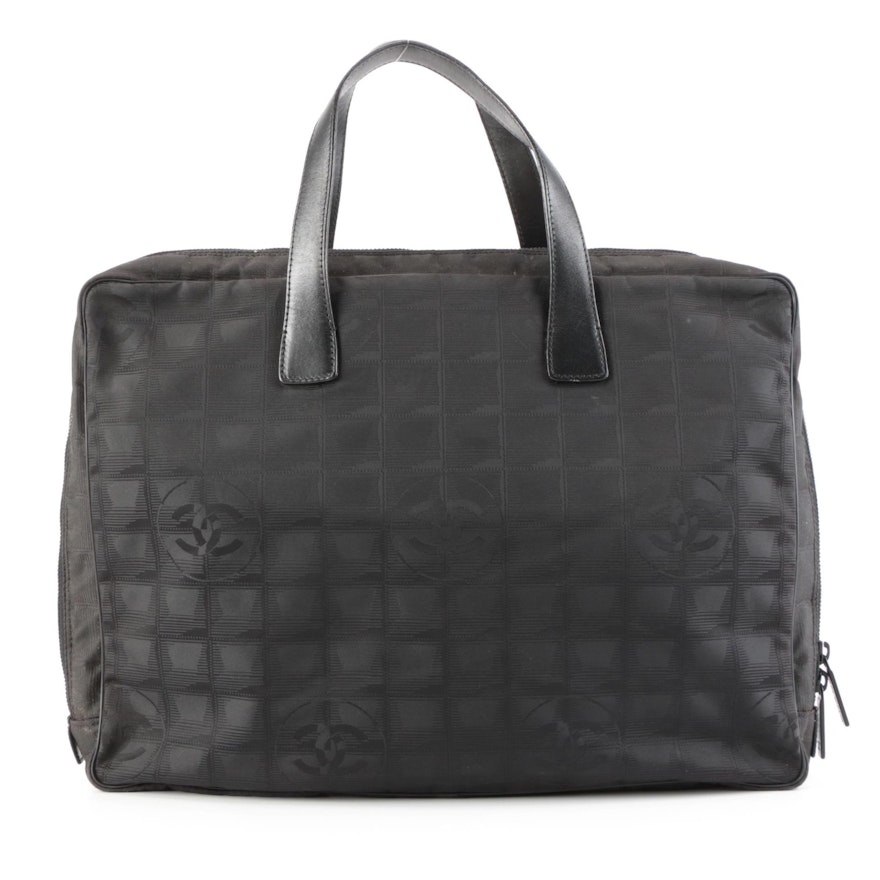 Chanel New Travel Line Zip-Around Briefcase in Black Nylon Jacquard and Leather