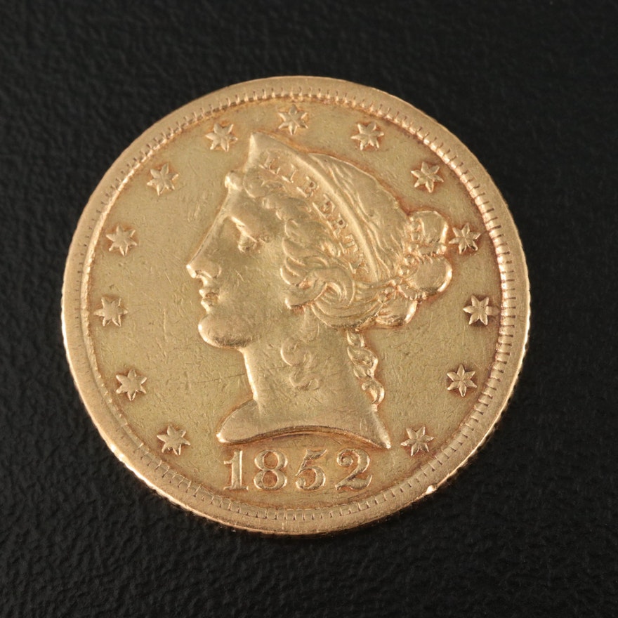 1852 Liberty Head $5 Gold Coin