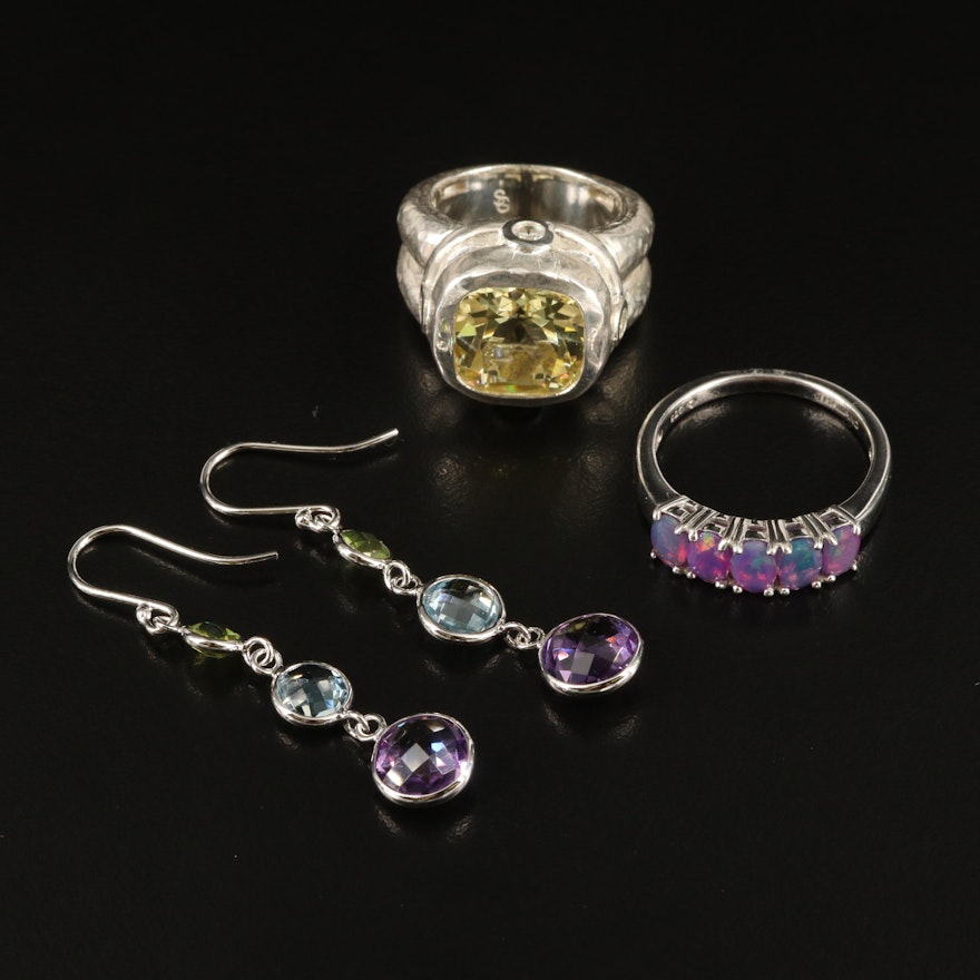 Sterling Gemstone Rings and Earrings Including SeidenGang