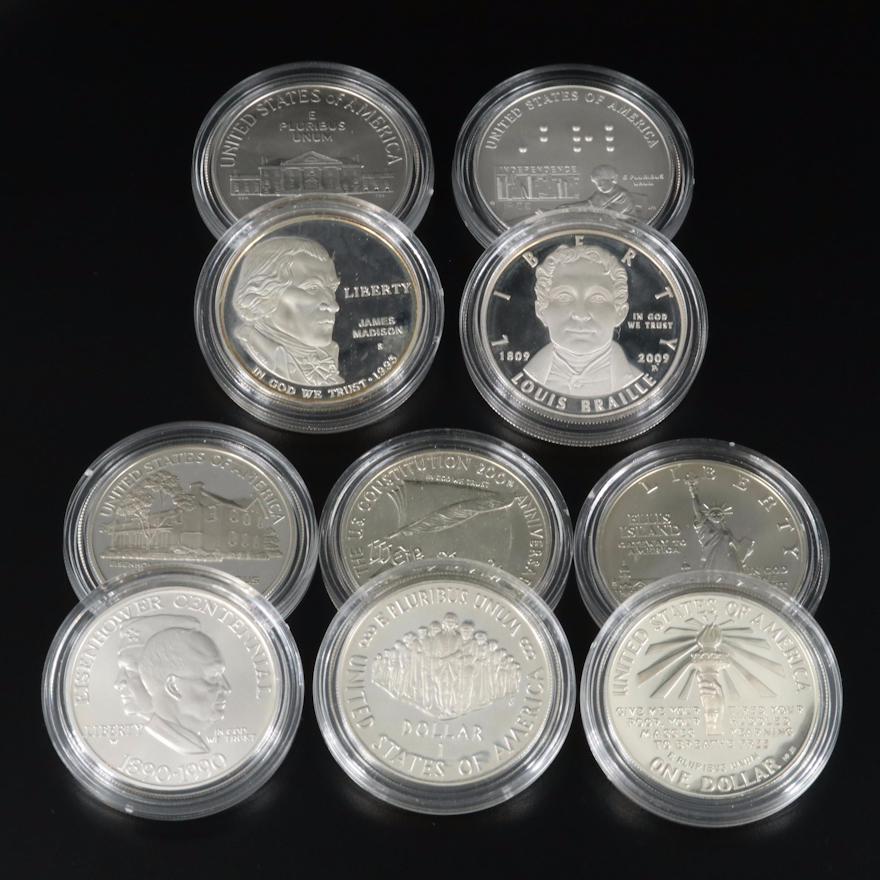 Ten U.S. Commemorative Silver Dollars