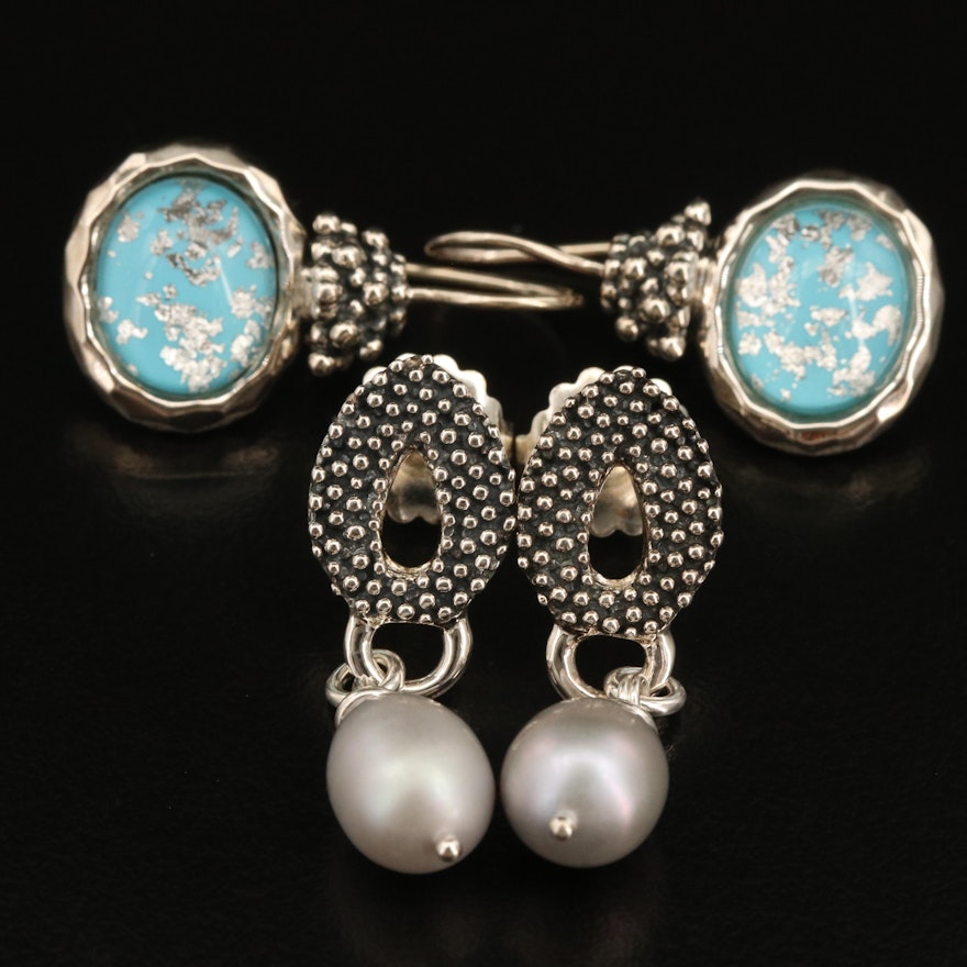 Michael Dawkins Sterling Drop Earrings with Quartz Doublet and Pearl