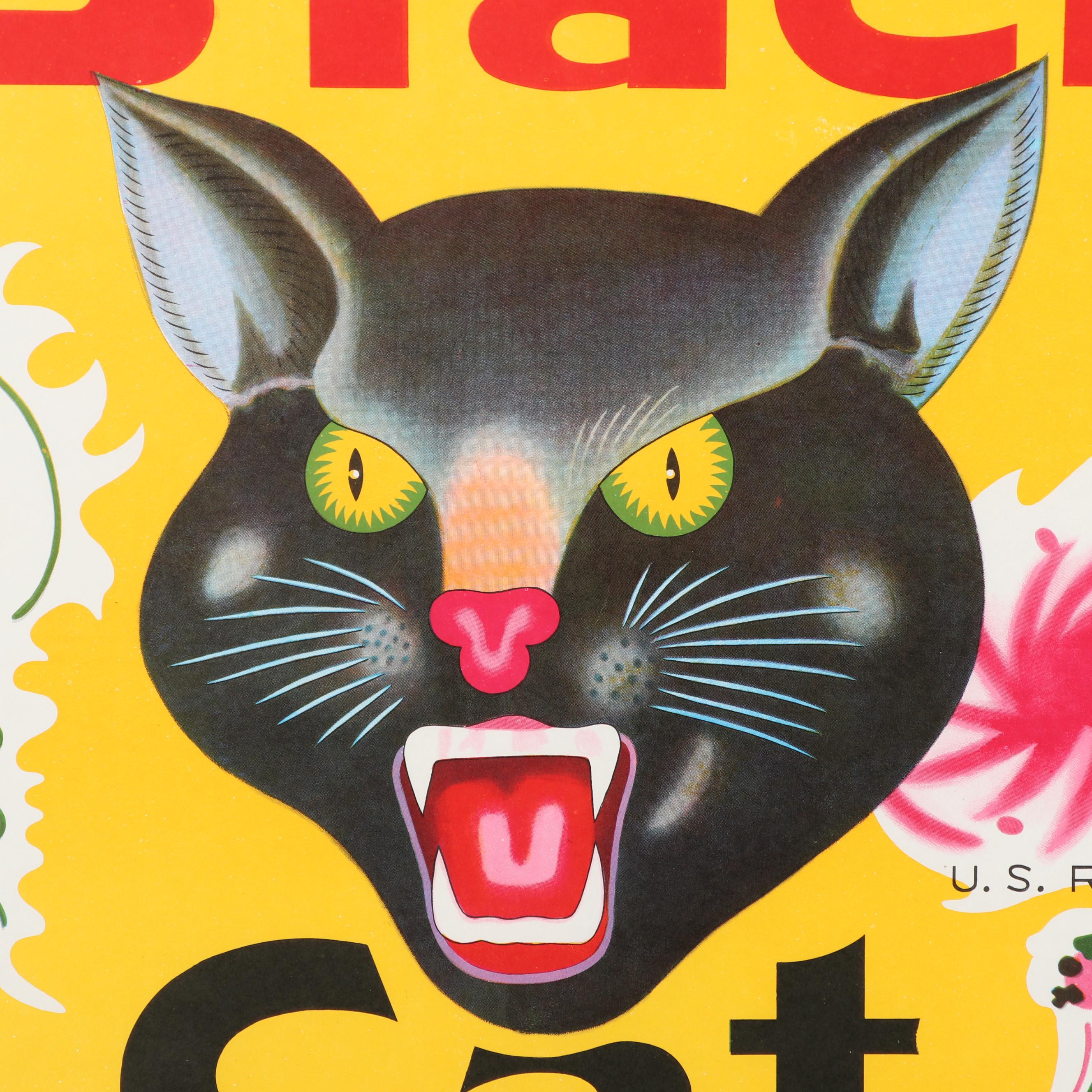 Black Cat Fireworks Chinese Advertisement Poster, Circa 1975