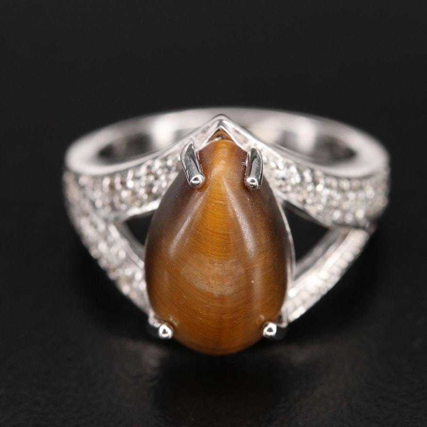 Sterling Silver Tiger's Eye and Topaz Ring