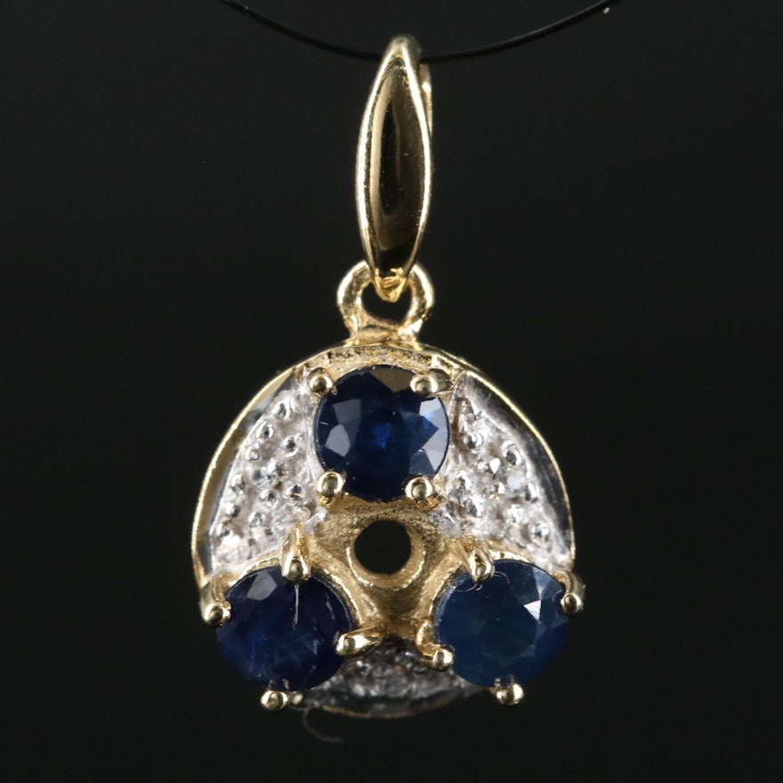 Sterling Sapphire and Zircon Circular Pendant