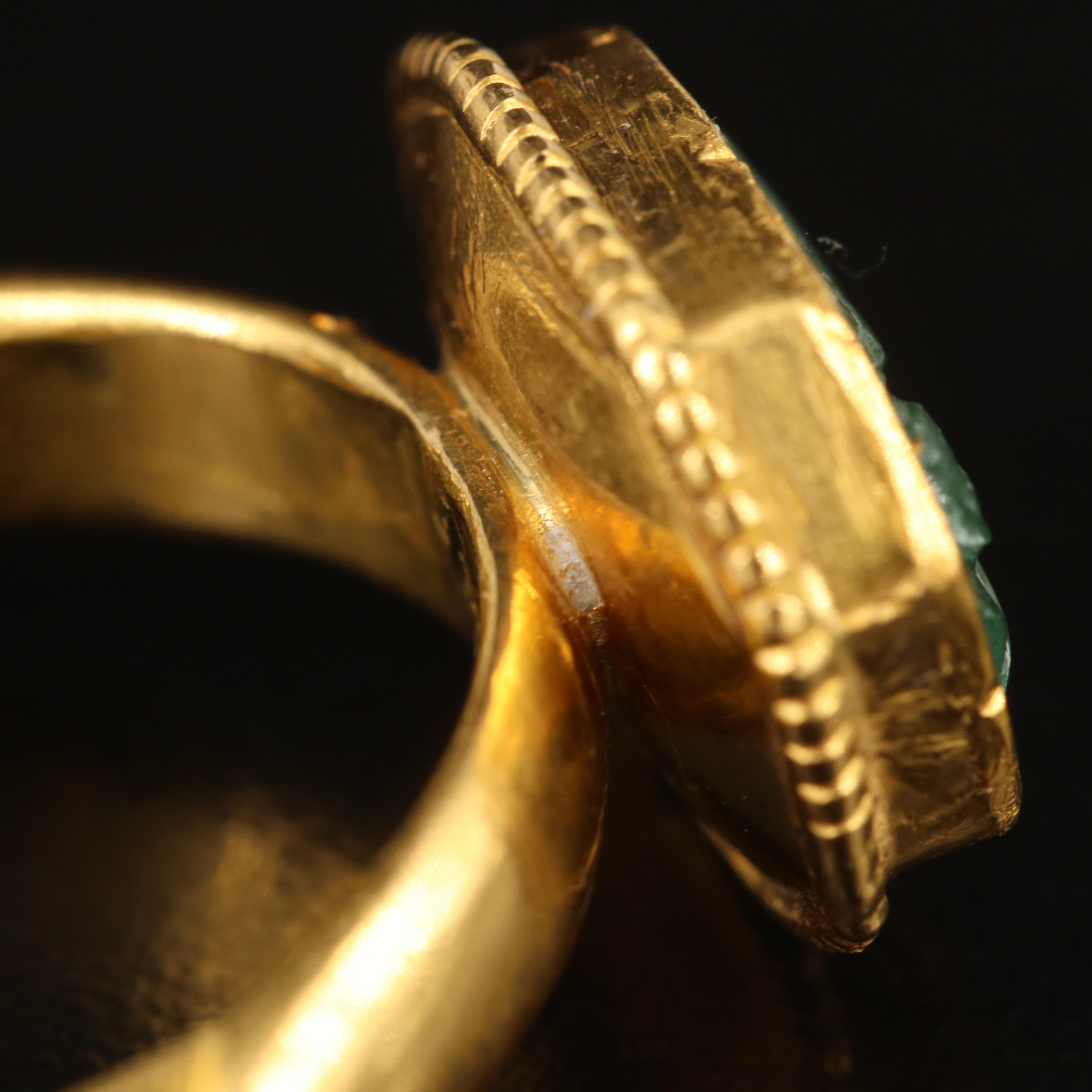 18K Mughal Style Carved Emerald Ring