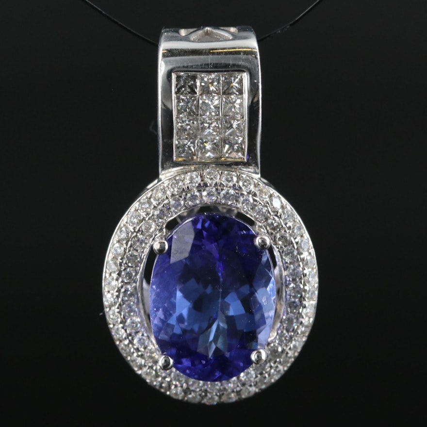 14K 4.02 CT Tanzanite and Diamond Slide Pendant