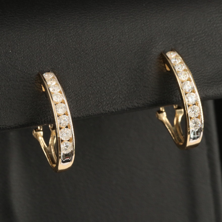 10K 0.97 CTW Diamond Channel J Hoop Earrings