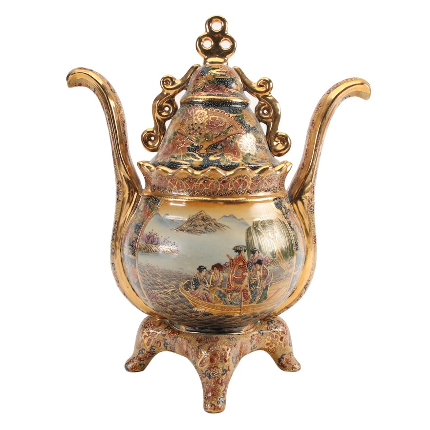 Chinese Satsuma Ceramic Footed Censer, Mid to Late 20th Century