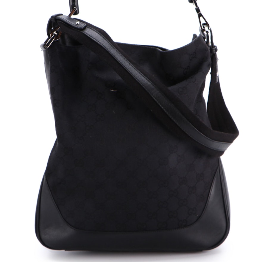 Gucci Bamboo Black GG Canvas and Leather Two-Way Shoulder Bag