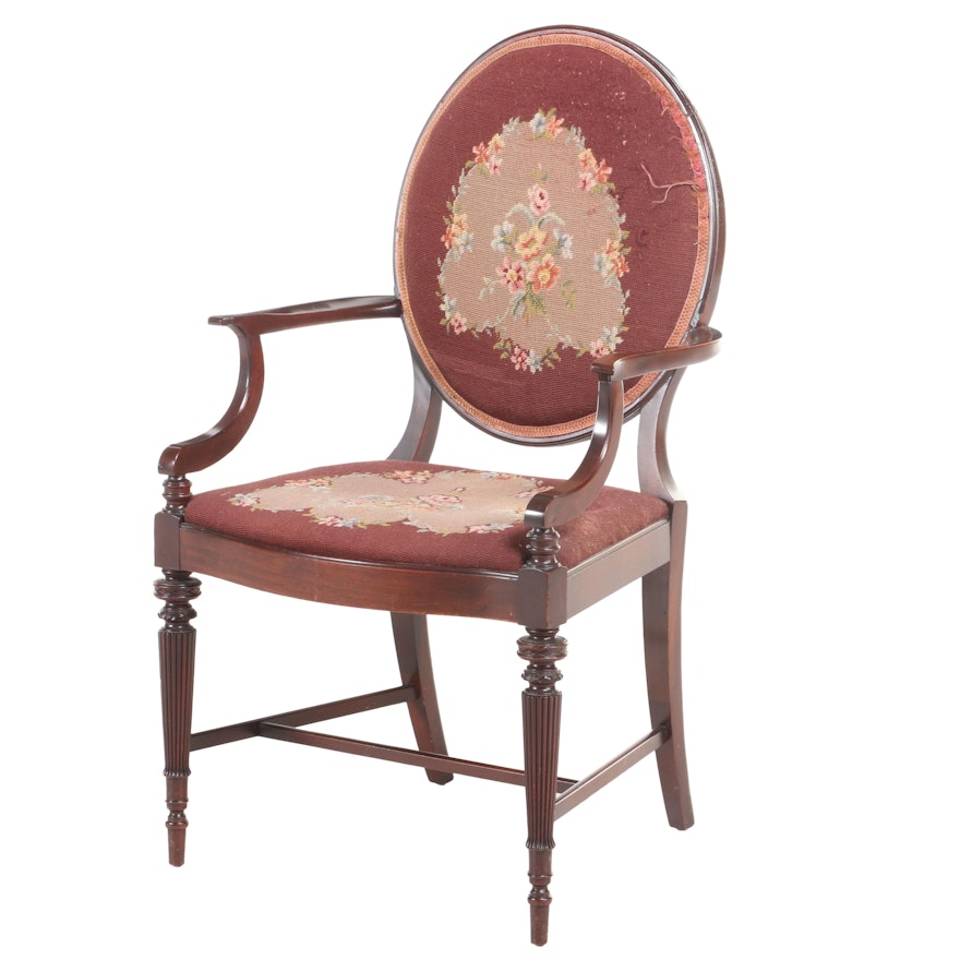 Federal Style Mahogany and Needlepoint Open Armchair, Early 20th Century