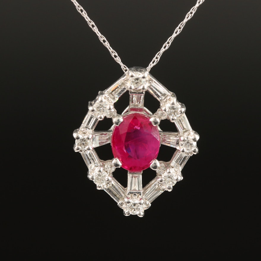 Platinum 1.23 CT Burmese Ruby and Diamond Necklace with GIA Report