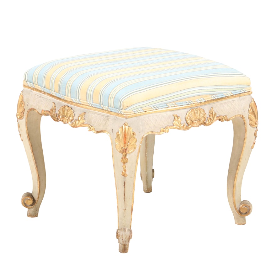Louis XV Style Painted, Parcel-Gilt, and Custom-Upholstered Tabouret