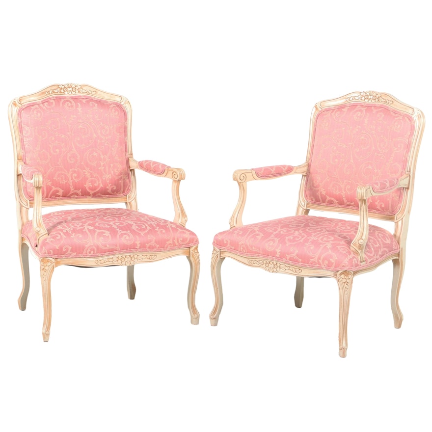 Pair of Italian Louis XV Style Painted Beech and Custom-Upholstered Fauteuils