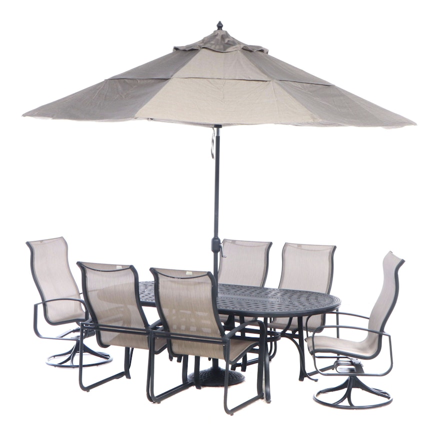 Cast Aluminum Patio Dining Set with Umbrella