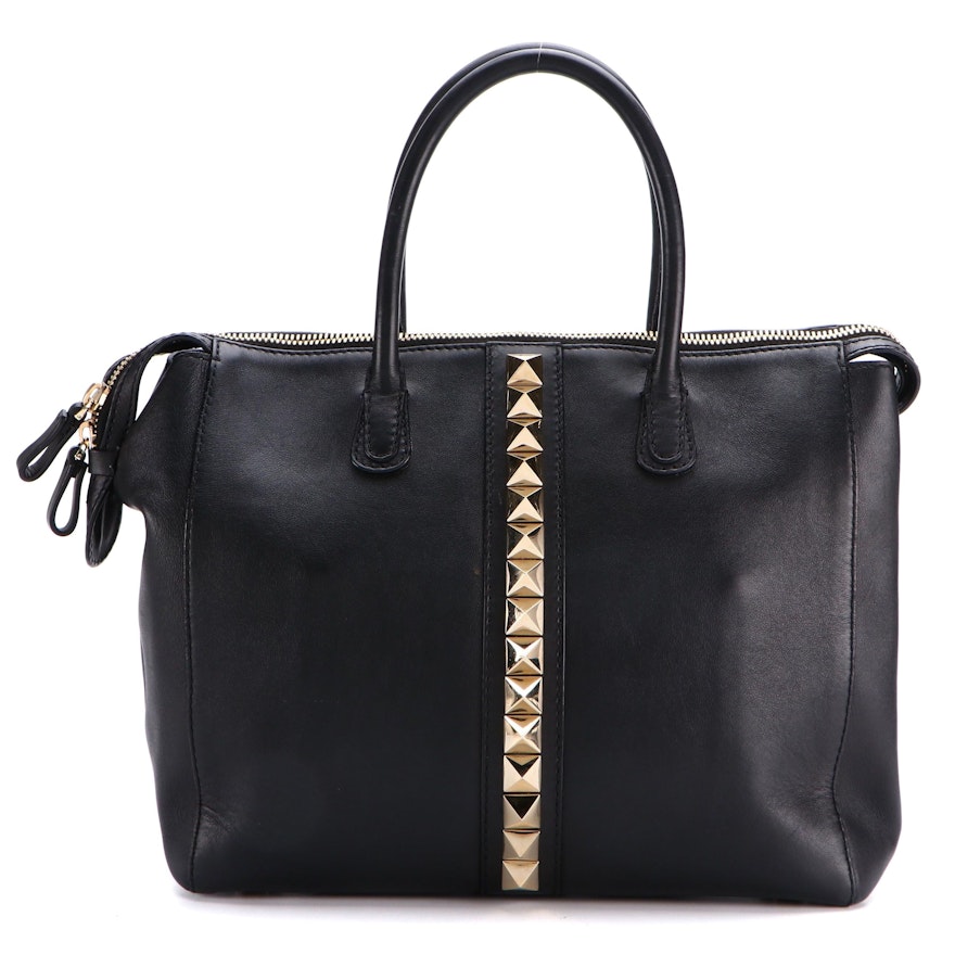 Valentino Rockstud Glam Work Bag in Black Leather