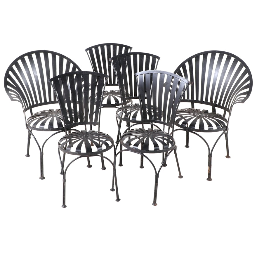 Six Sunburst Patio Chairs After Francois Carre, Vintage