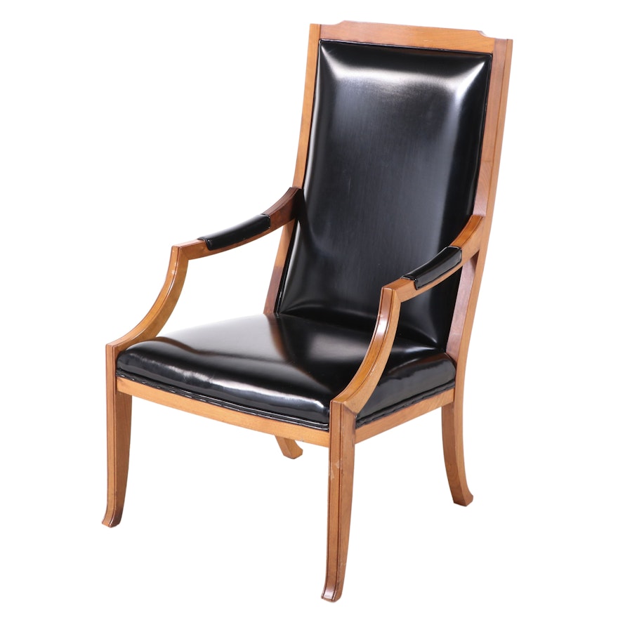 Federal Style Pecan and Black Vinyl Armchair, Mid-20th Century