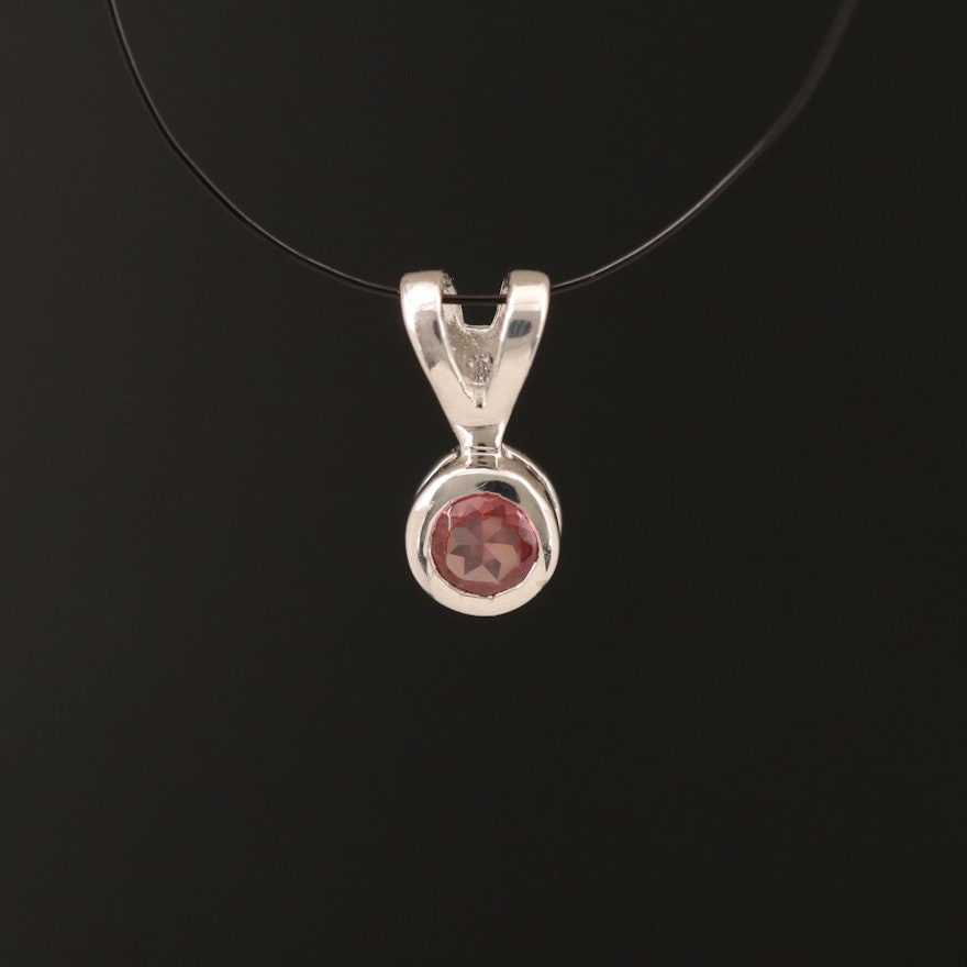 Sterling Garnet Solitaire Pendant