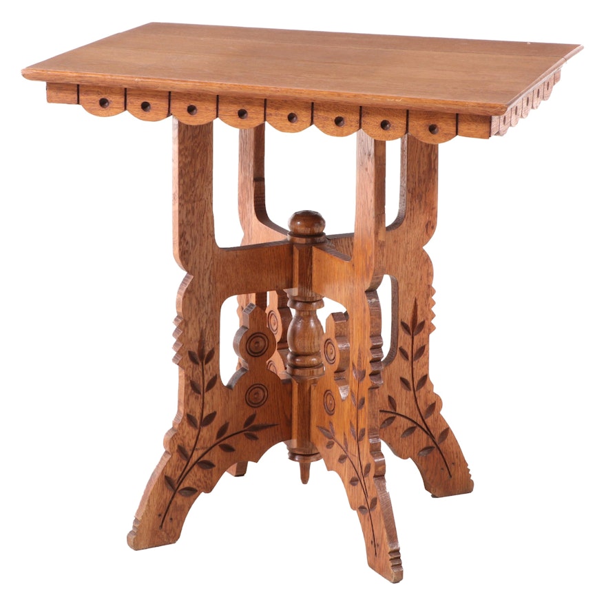 Eastlake Style Carved Oak Side Table, circa 1900