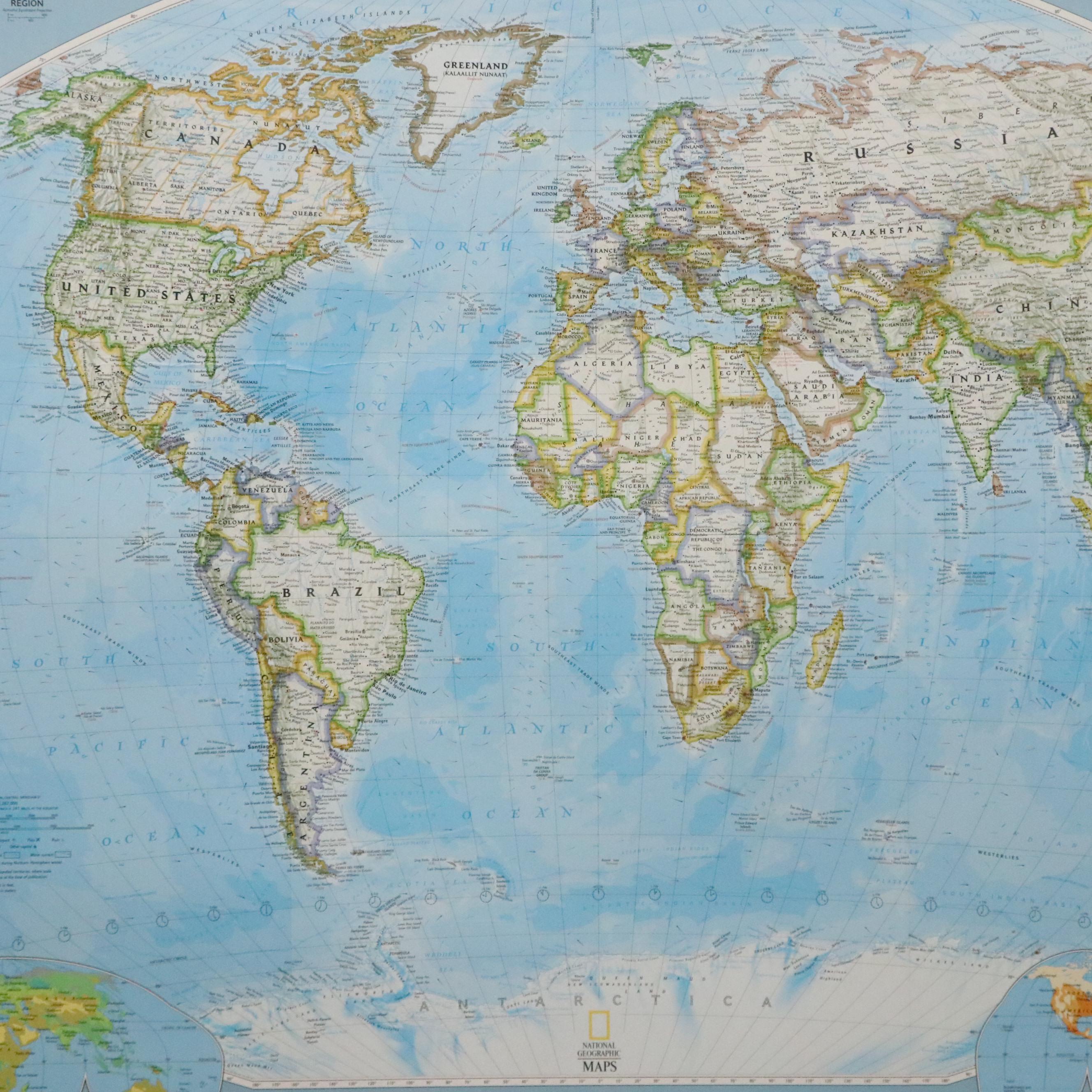 National Geographic Large-Scale Offset Lithograph World Map Poster