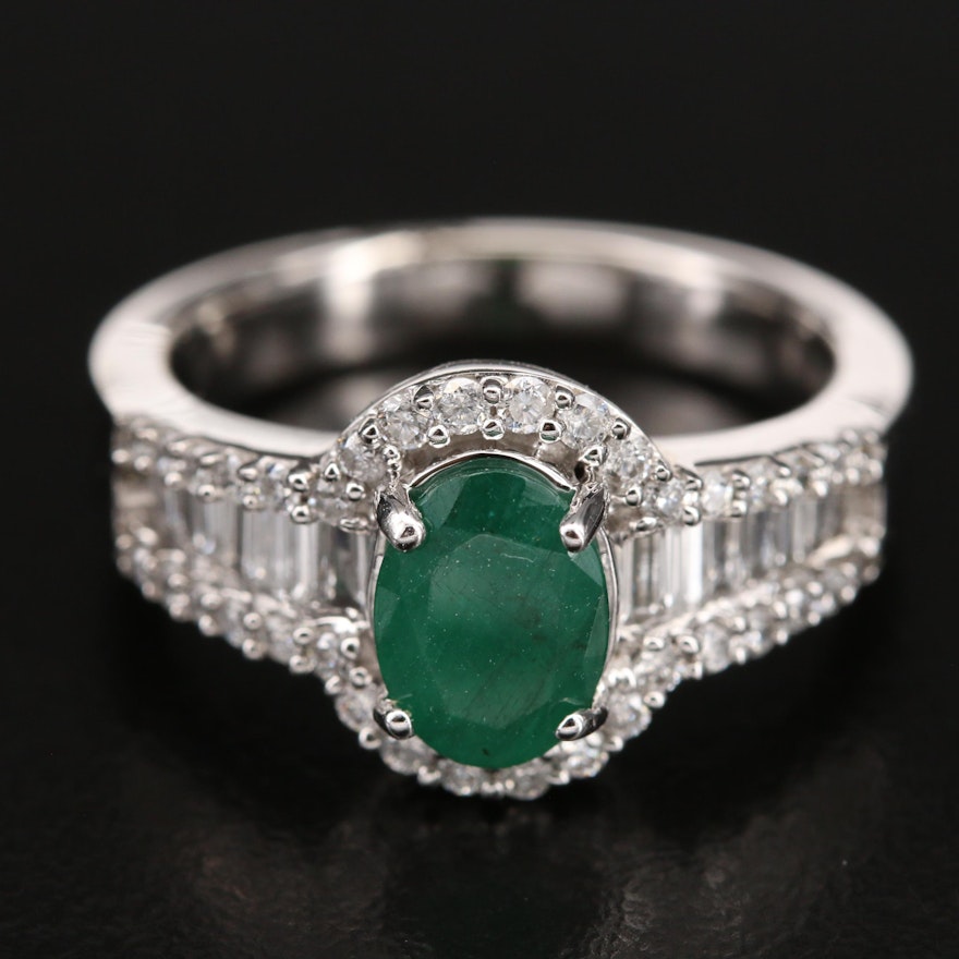 14K Gold 1.11 CT Emerald and Diamond Ring