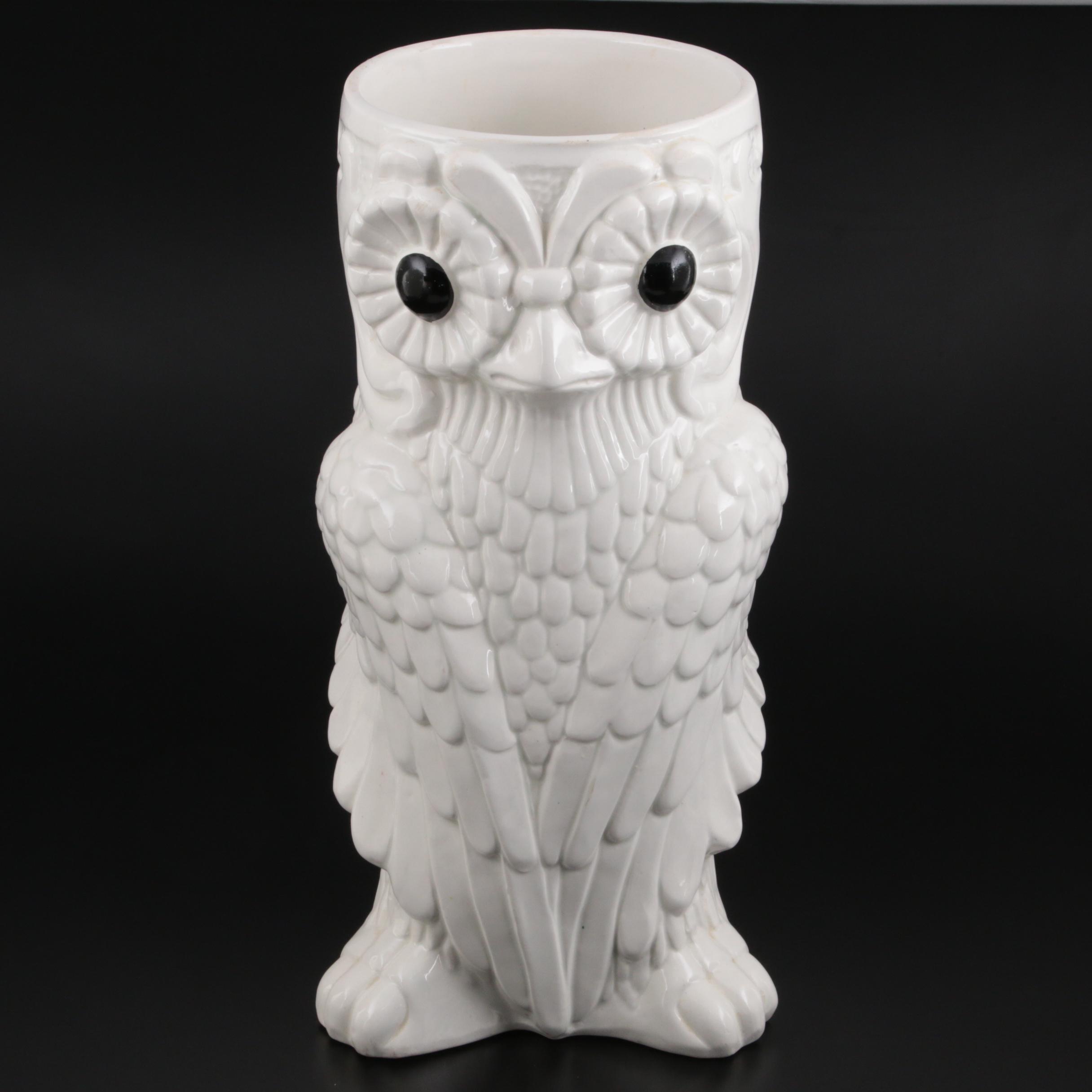 Ceramic Owl Form Umbrella Stand, Late 20th Century