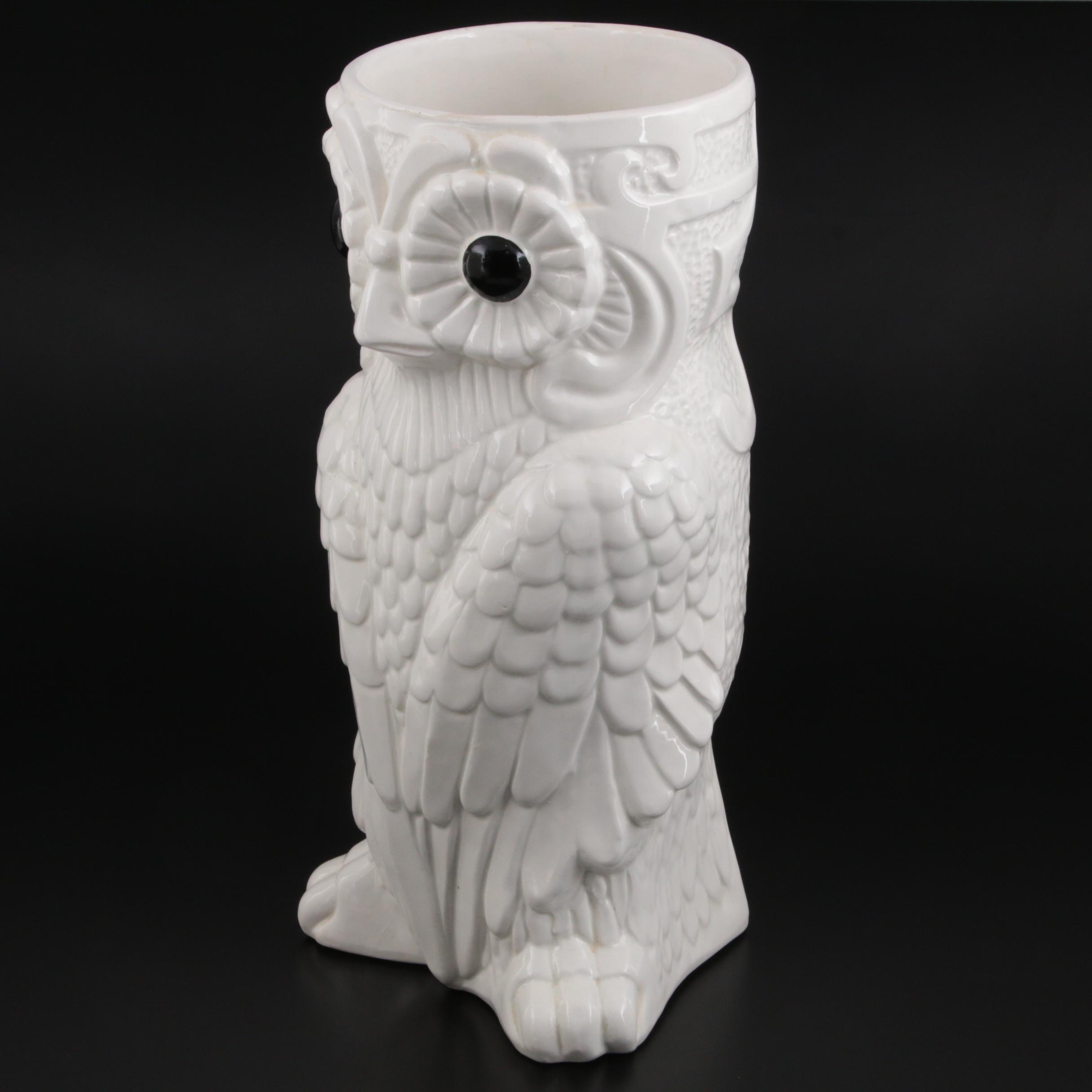 Ceramic Owl Form Umbrella Stand, Late 20th Century