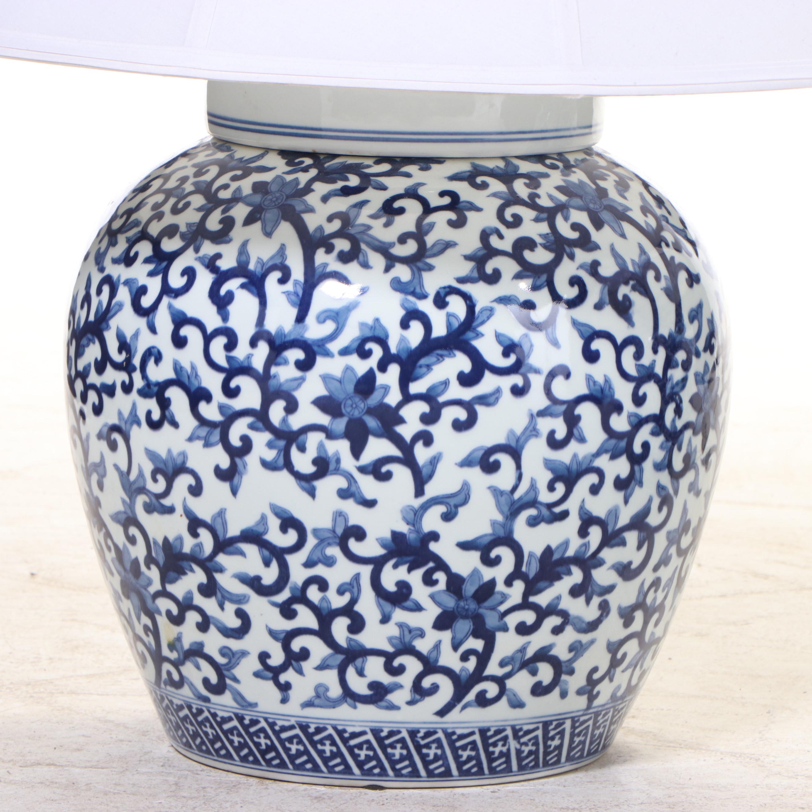 Ralph Lauren Blue and White Ceramic Ginger Jar Table Lamps