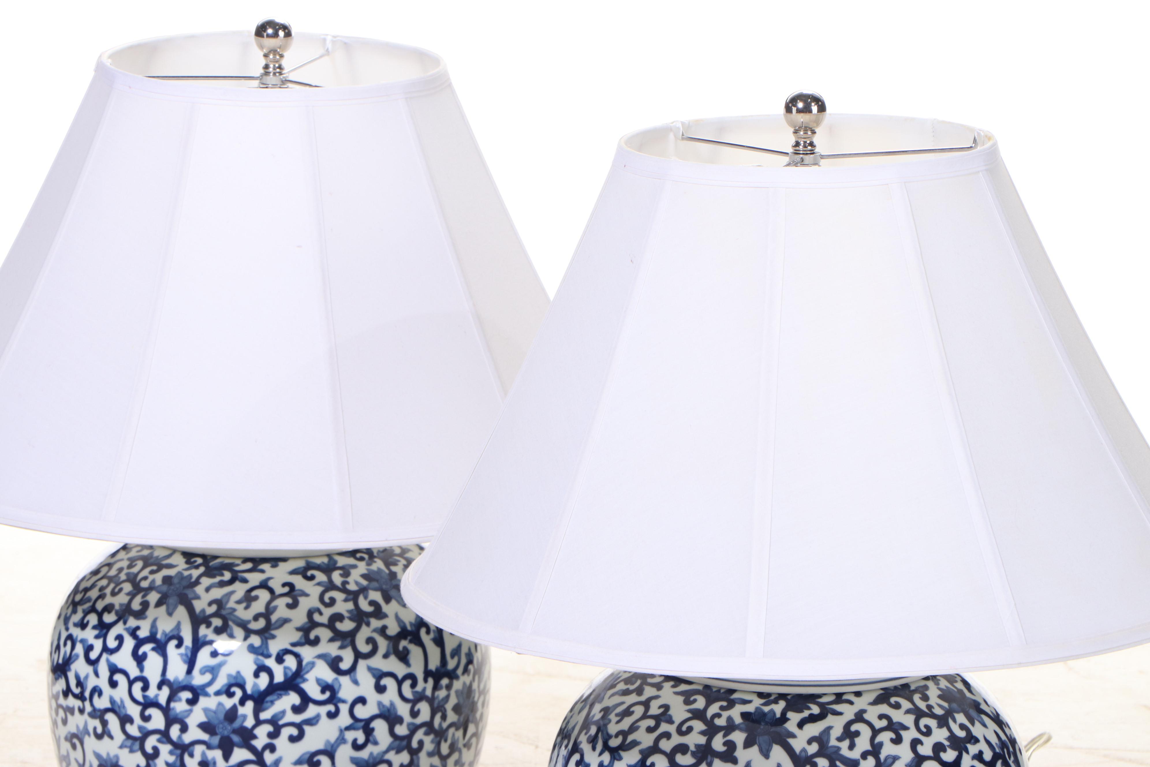 Ralph Lauren Blue and White Ceramic Ginger Jar Table Lamps
