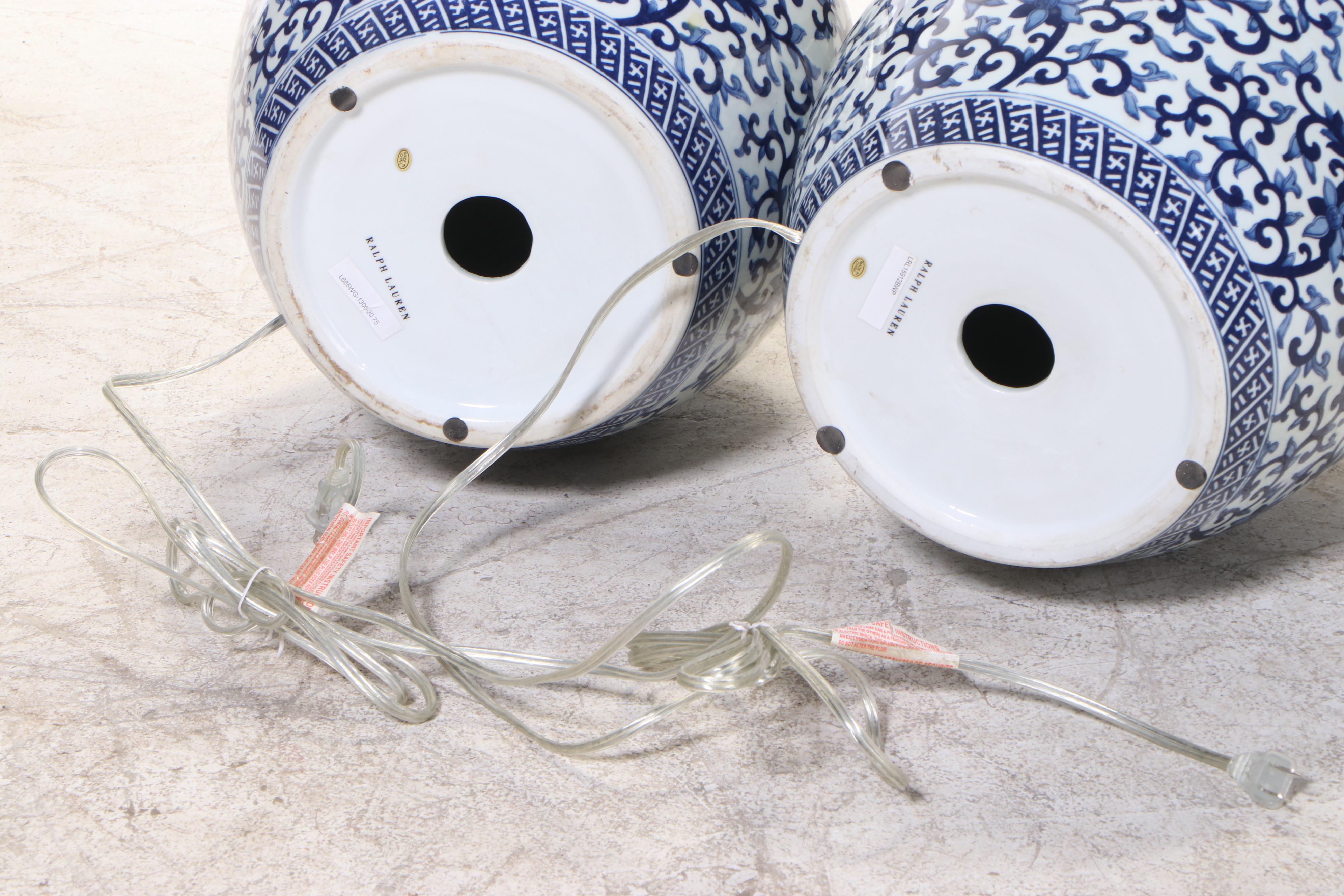 Ralph Lauren Blue and White Ceramic Ginger Jar Table Lamps