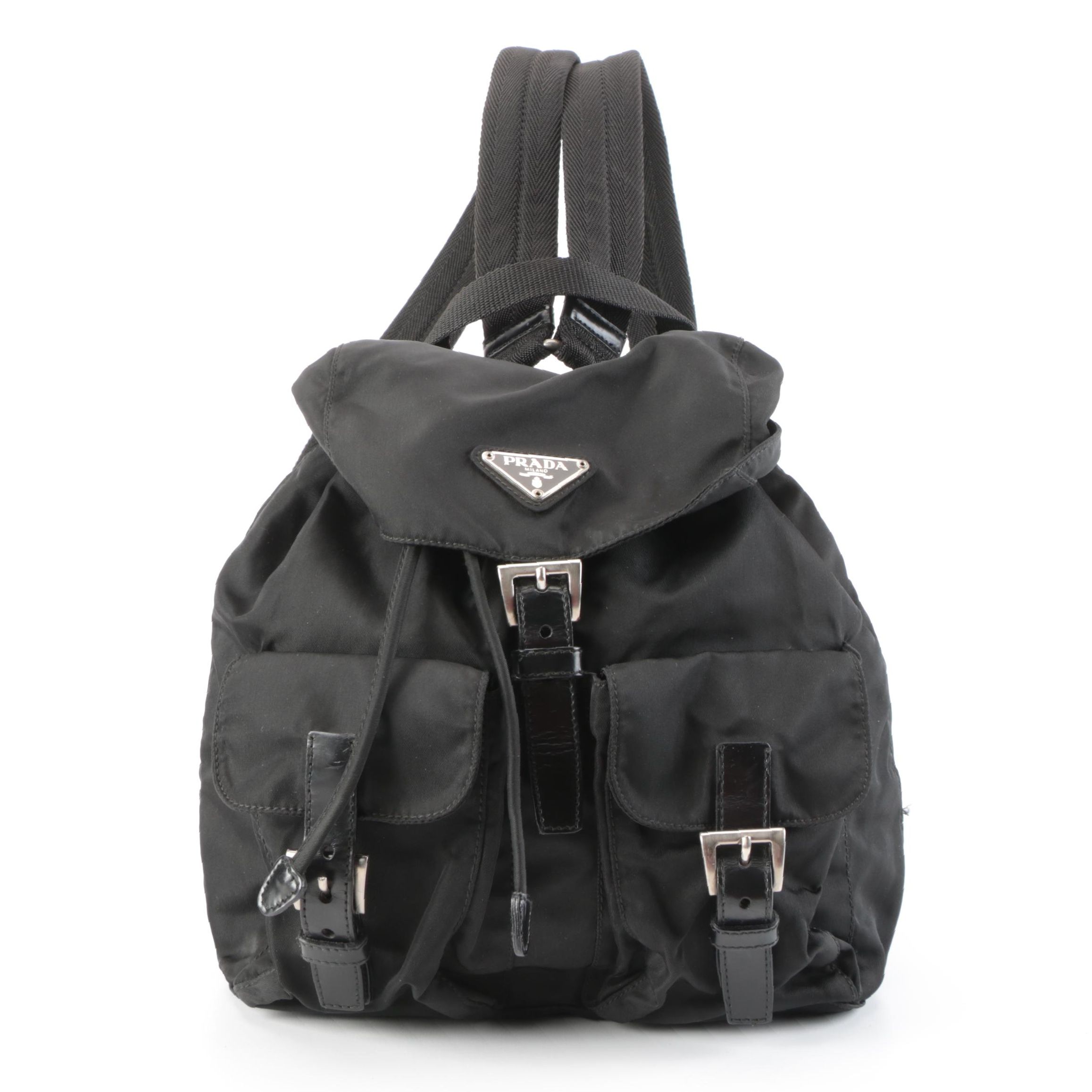 Prada Small Backpack in Black Tessuto Nylon and Smooth Leather