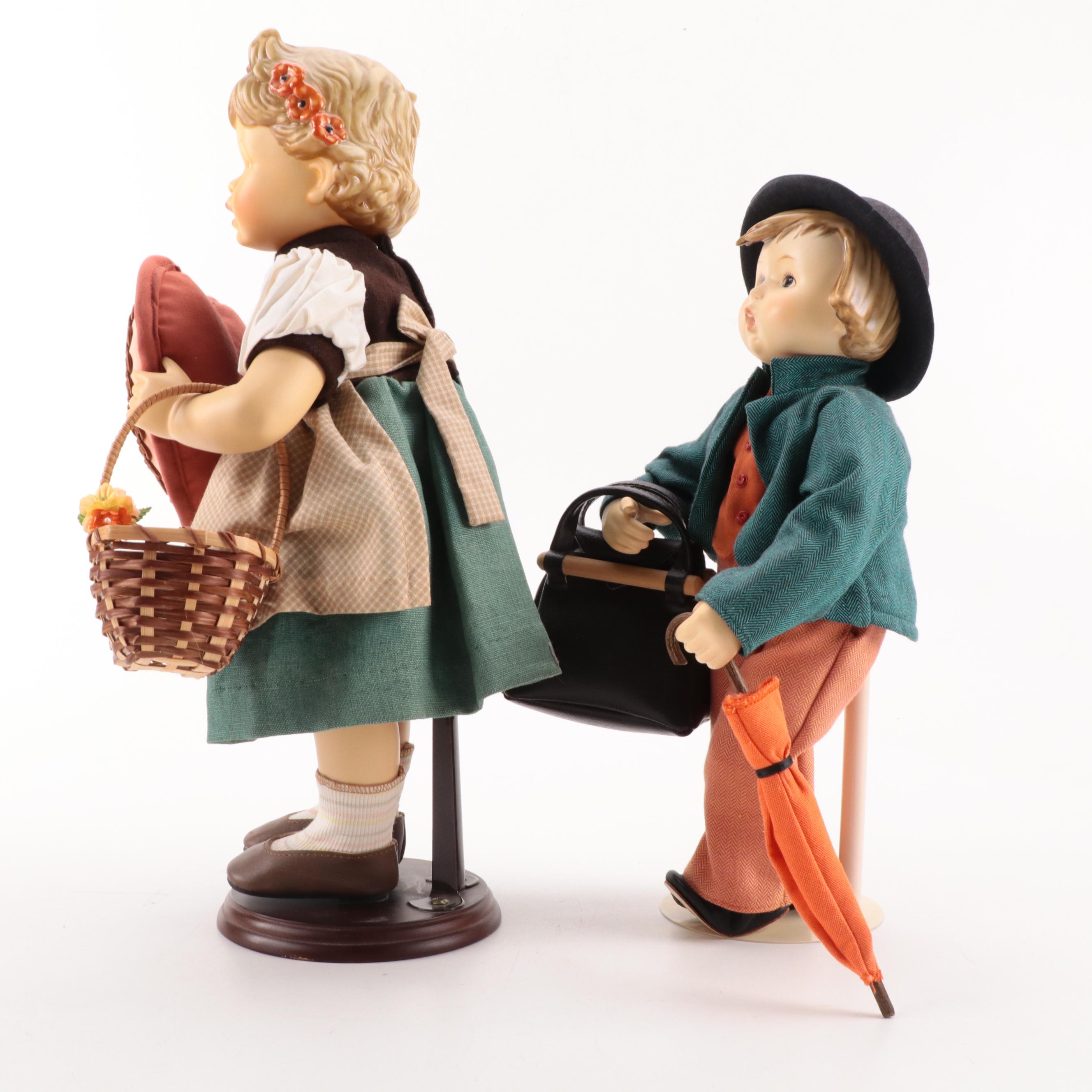 Goebel Hummel "Merry Wanderer" and "Valentine Gift" Porcelain Dolls