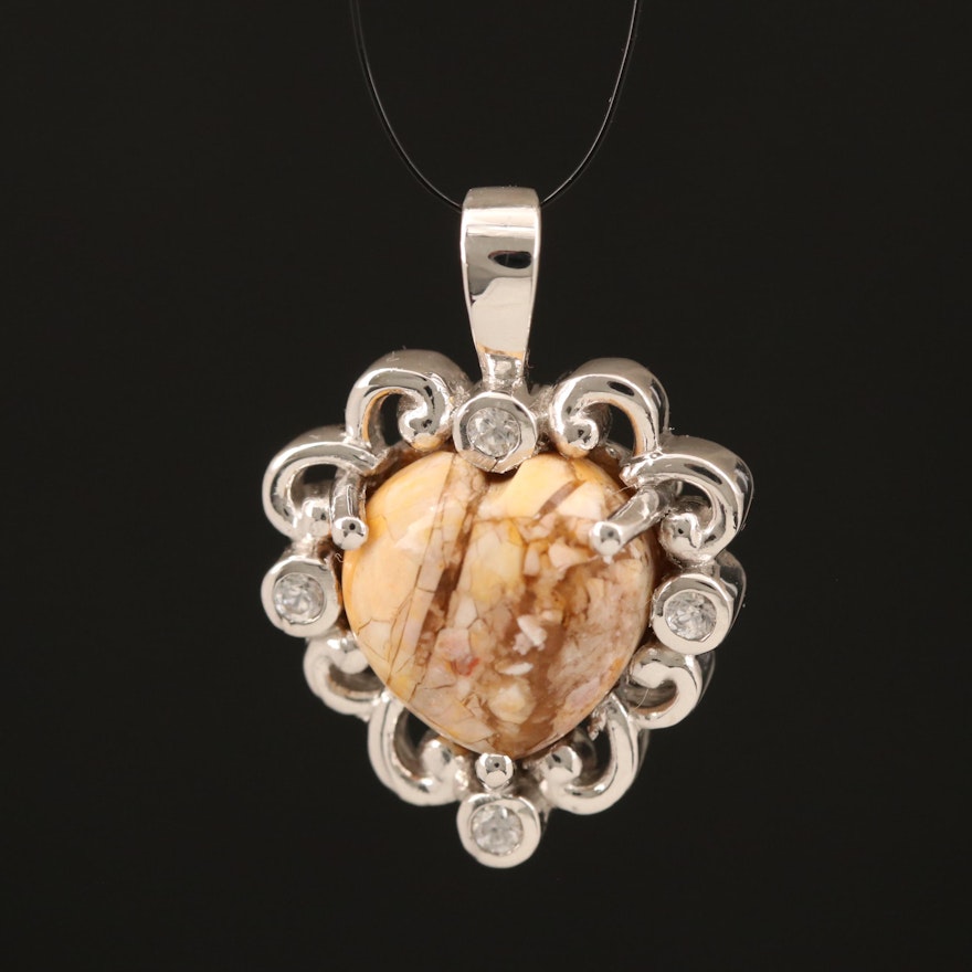 Sterling Jasper land Zircon Heart Pendant