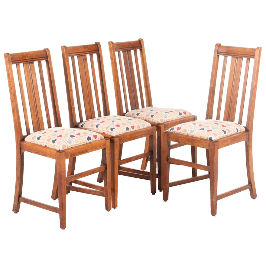 Four Arts and Crafts Oak Dining Chairs, Early 20th Century