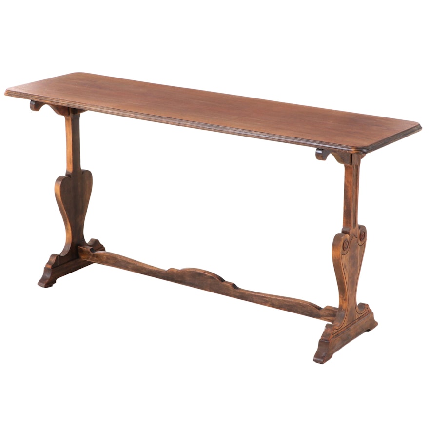 Renaissance Style Walnut Trestle-Base Console Table, Early to Mid 20th Century