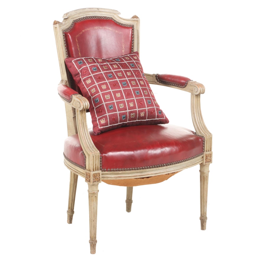 Louis XVI Style Embossed Leather Upholstered Armchair, 20th Century