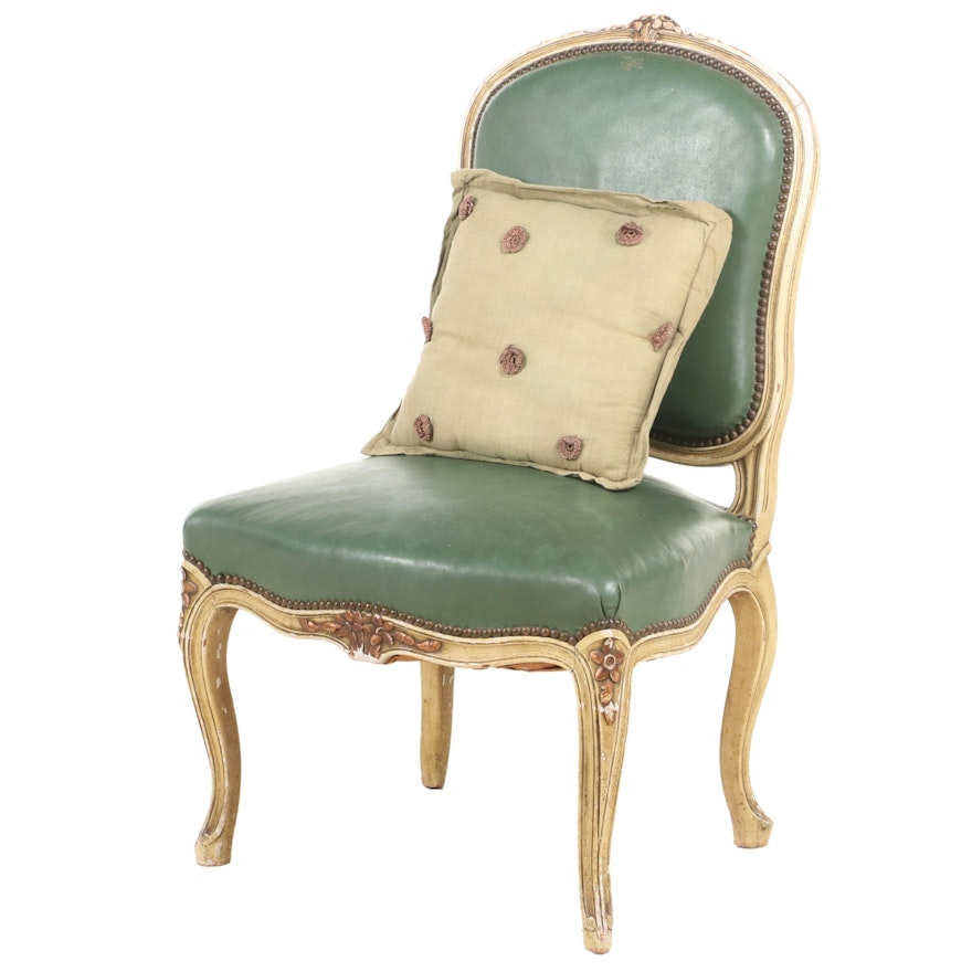 Louis XV Style Leather Upholstered Side Chair, 20th Century