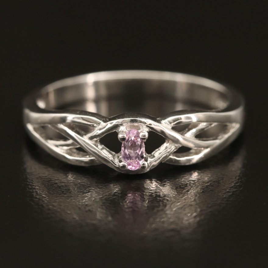 Sterling Kunzite Ring with Woven Shoulders