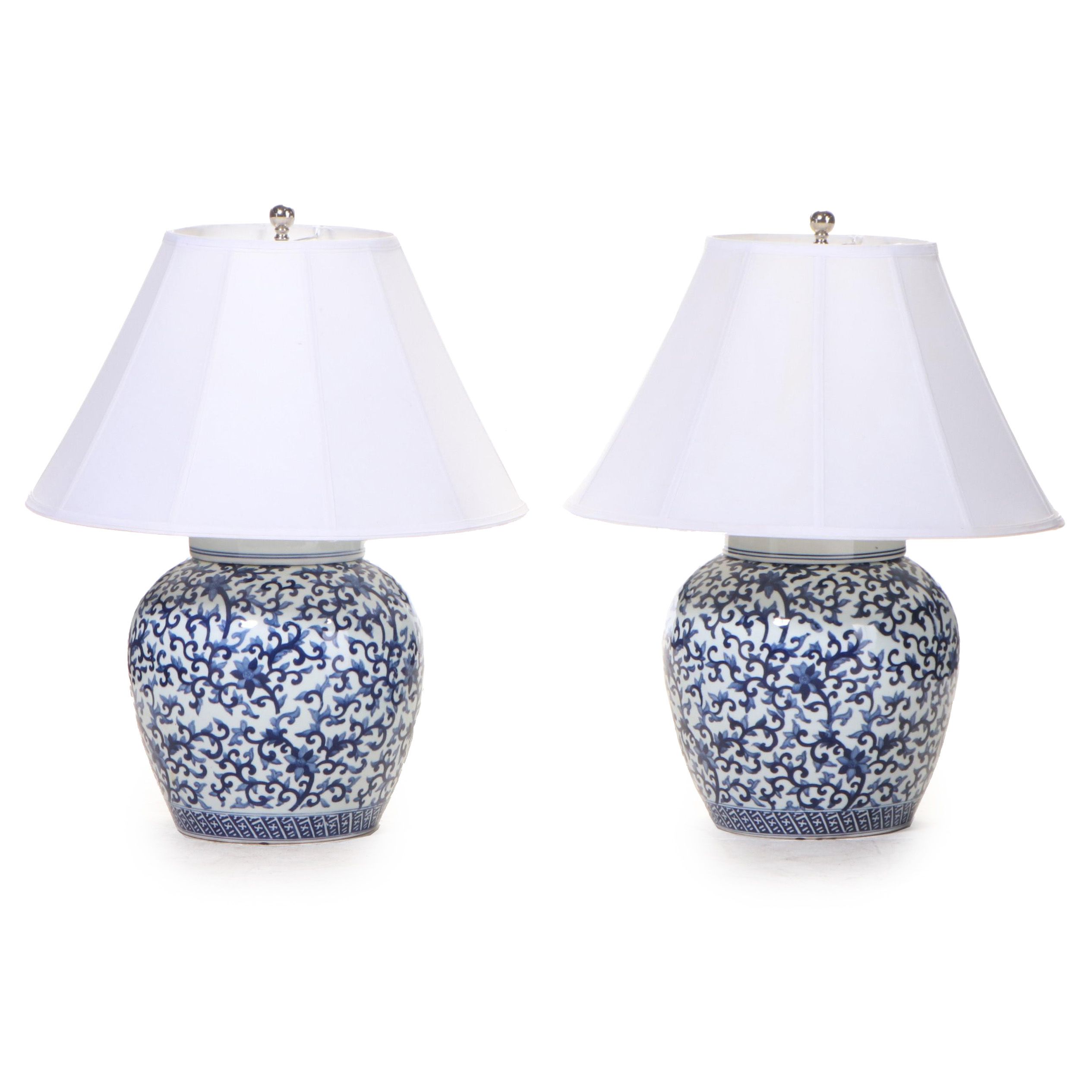 Ralph Lauren Blue and White Ceramic Ginger Jar Table Lamps