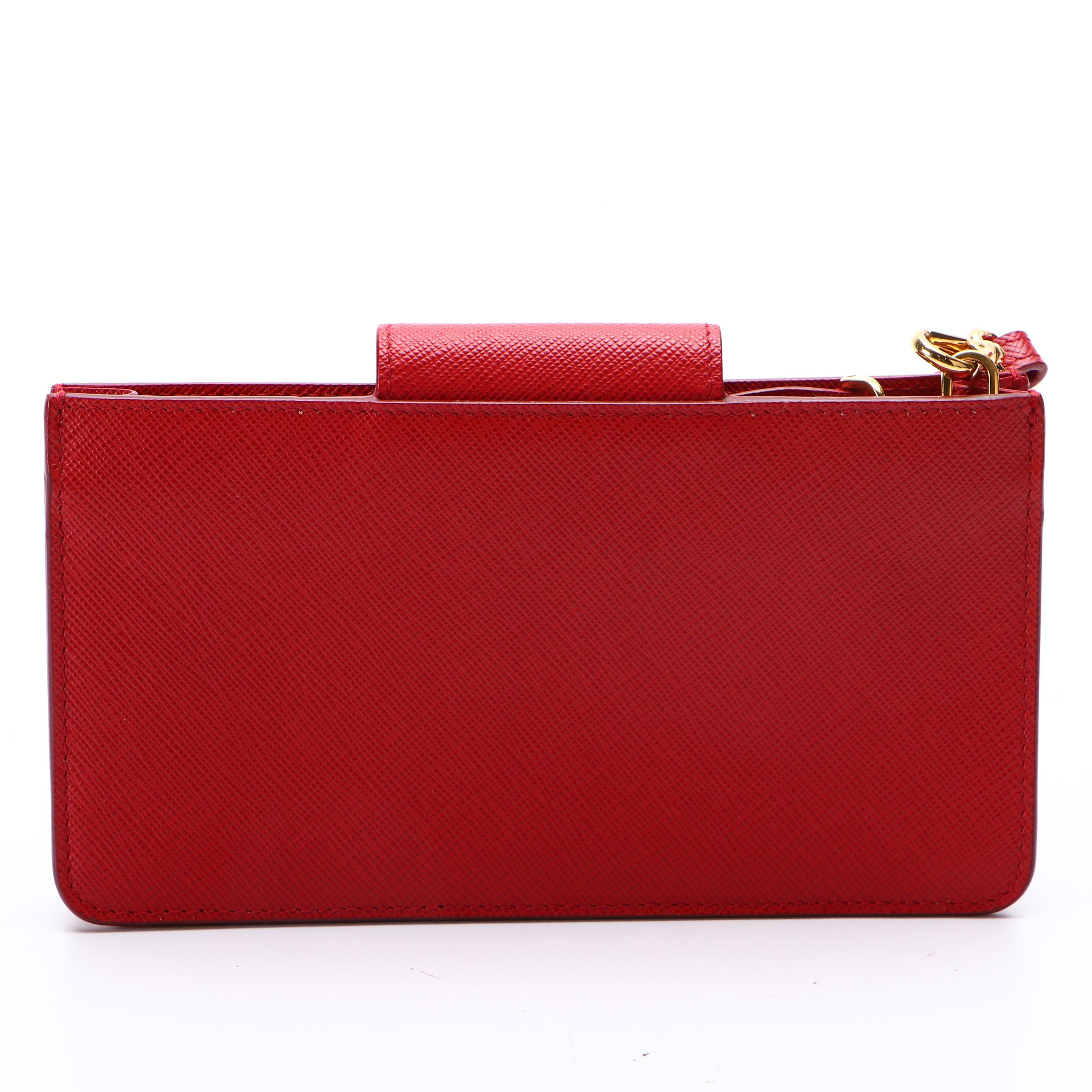 Prada Red Saffiano Leather Zip Pouch Wristlet