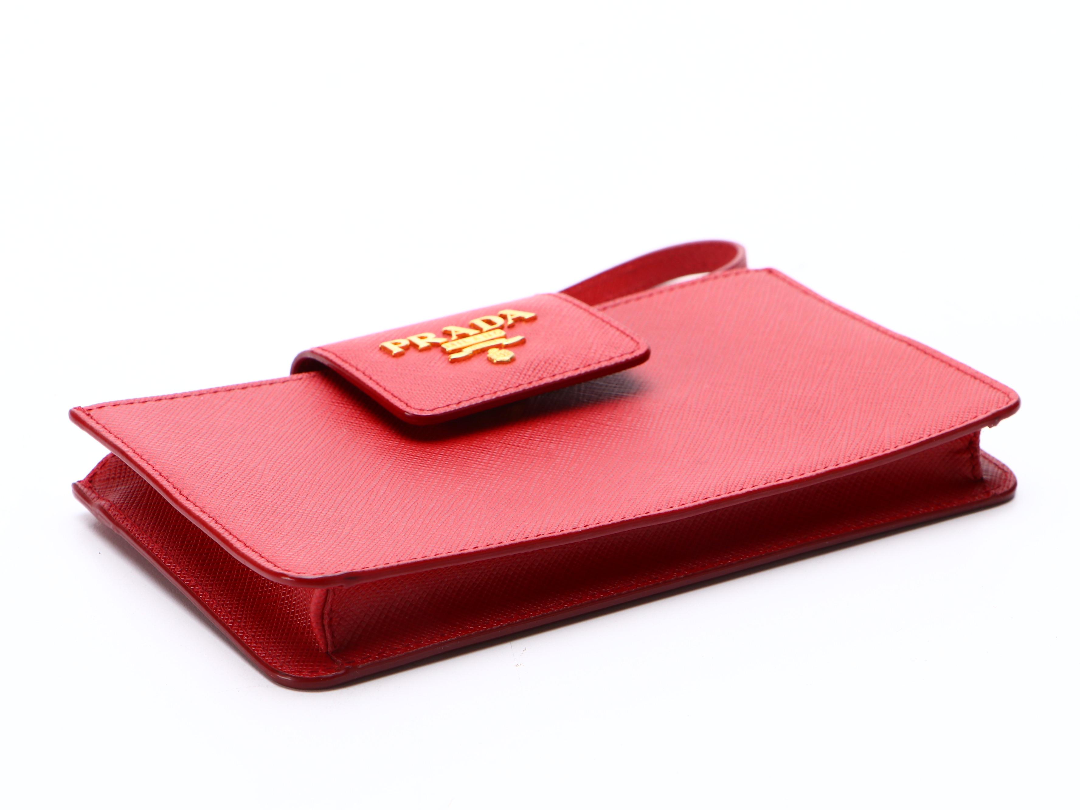Prada Red Saffiano Leather Zip Pouch Wristlet